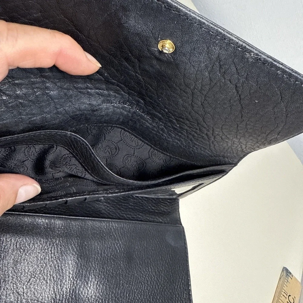 Michael Kors Black Soft Leather Twofold  Snap Zip Flap Women's Large Wallet